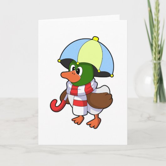 Carte Canard sous la pluie avec parapluie (Devant)