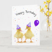 Carte Canards de fête d'anniversaire à Confetti. (Fleur jaune)