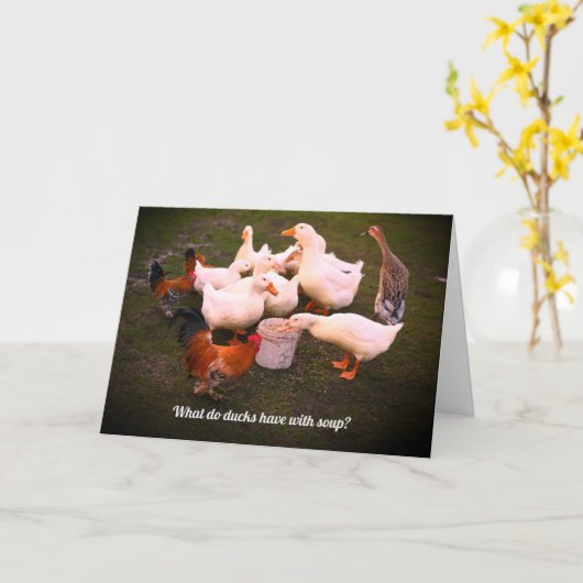 Carte Canards et poulets mangent un drôle d'anniversaire (Fleur jaune)