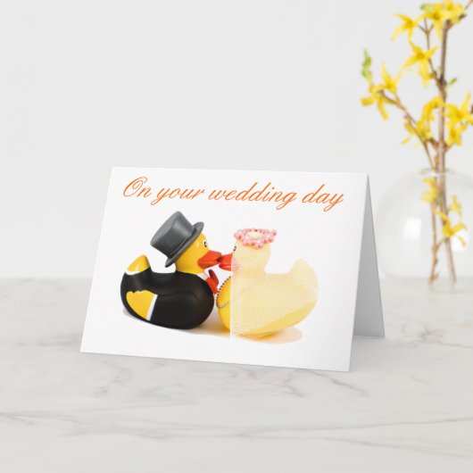 Carte canards mariages (Fleur jaune)