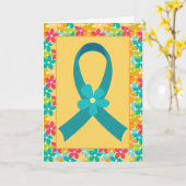 Carte Cancer de l'ovaire ou PCOS Sensibilisation Turquoi (Fleur jaune)