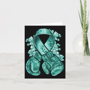 Carte Cancer de l'ovaire Ruban Turquoise avec gants de b