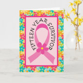 Carte Cancer du sein 15 ans Survivant rose Ruban (Fleur jaune)