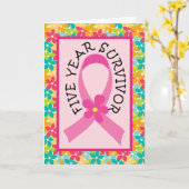 Carte Cancer du sein ruban de rose de survivant de 5 ans (Fleur jaune)