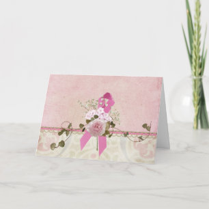 Carte Cancer du sein Ruban rose et Rose