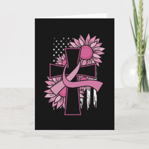 Carte Cancer du sein Tournesol rose Ruban Croix Foi