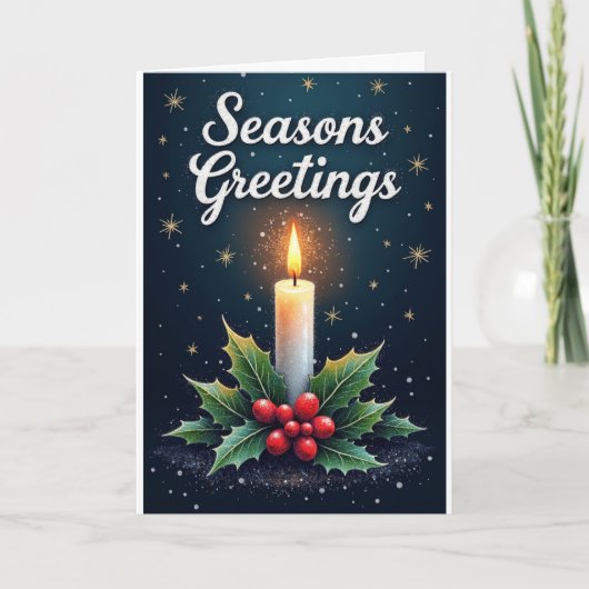 Carte Candle & Holly – Season’s Greetings (Devant)
