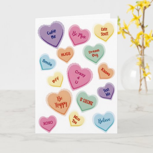 Carte Candy Hearts Saint-Valentin  (Fleur jaune)