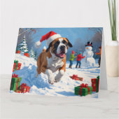 Carte Cane Corso coule en neige avec Casquette de Noël (Devant)