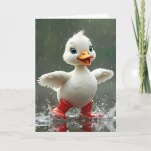 Carte Caneton qui pense à vous sous la pluie