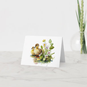 Carte Canettes jaunes avec fleurs BLANC
