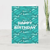 Carte Caniche bleu rétro surf art (Devant)