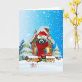 Carte Caniche dans la neige avec des cadeaux de Noël  (Fleur jaune)