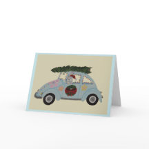 Caniche dans une voiture hippie à Noël