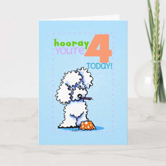 Carte Caniche de l'âge 4 de joyeux anniversaire (Devant)