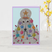 Carte Caniche décoré pour Noël (Fleur jaune)