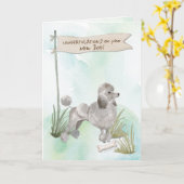 Carte Caniche Gris Félicitations pour votre nouveau chie (Fleur jaune)