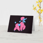 Carte Caniche rose et bleu (Fleur jaune)