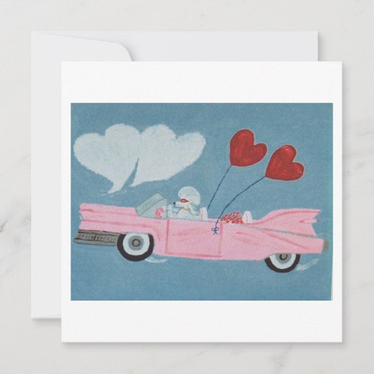 Carte Caniches dans décapotable rose (Devant)