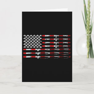 Carte Canne à pêche à mouche Drapeau américain Cadeau po