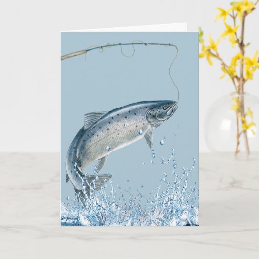 Carte Canne à pêche et poisson de retraite  (Fleur jaune)