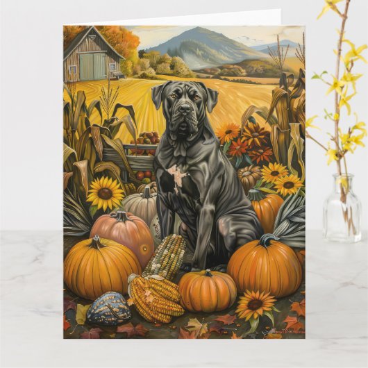 Carte Canne Corso Chien Moisson Automne Thankgiving (Fleur jaune)
