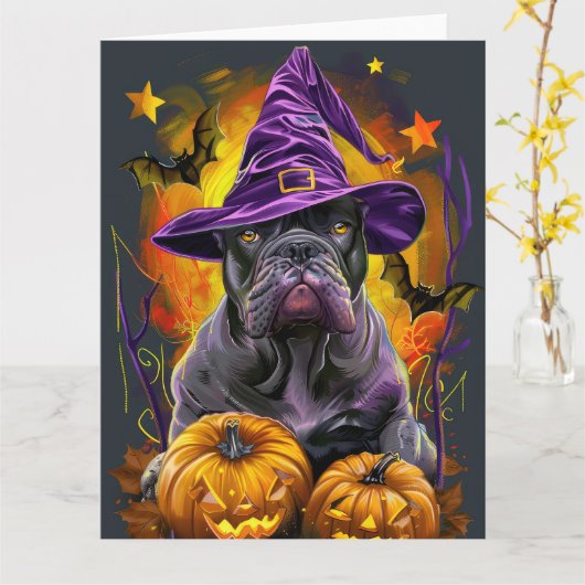 Carte Canne éffrayante Corso Chien Halloween sorcière et (Fleur jaune)