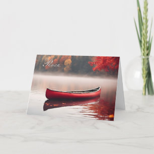 Carte Canot Rouge Sympathique Sur Le Lac D'Automne