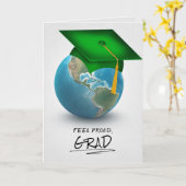 Carte cap de graduation verte sur le globe (Fleur jaune)