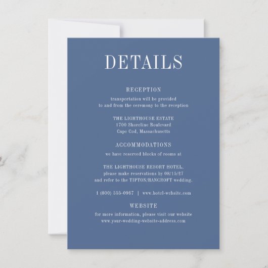 Carte CAPE COD Mariage bleu côtier Détails (Devant)