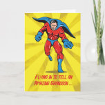 Carte Caped Superhero Grandson 8e anniversaire<br><div class="desc">Ce super-héros arrive pour dire à votre petit-fils quel est son extraordinaire ! Célébrez son 8ème anniversaire avec ce héros capoté avec un arrière - plan de starburst jaune et or.</div>