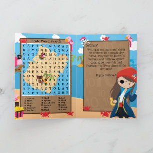 Carte Capitaine Pirate Fille Amusante Recherche de Mots 