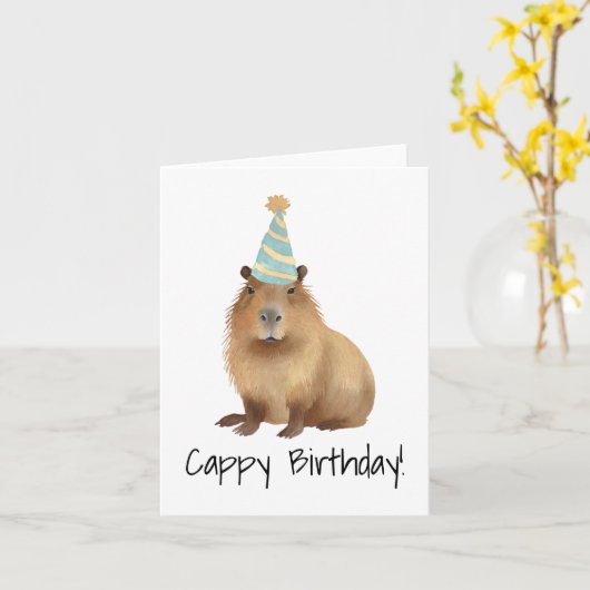 Carte Cappy Birthday Capybara Aquarelle (Fleur jaune)