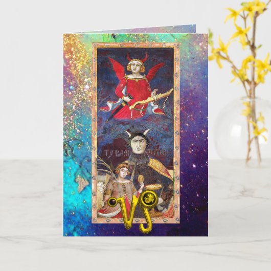 CARTE CAPRICORN, DEVIL, ASTROLOGIE TAROTE ZODIAC ANNIVER (Fleur jaune)