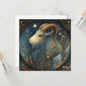 Carte Capricorn Goat Zodiac Astrology Celestial Birthday (Devant/Arrière en situation)