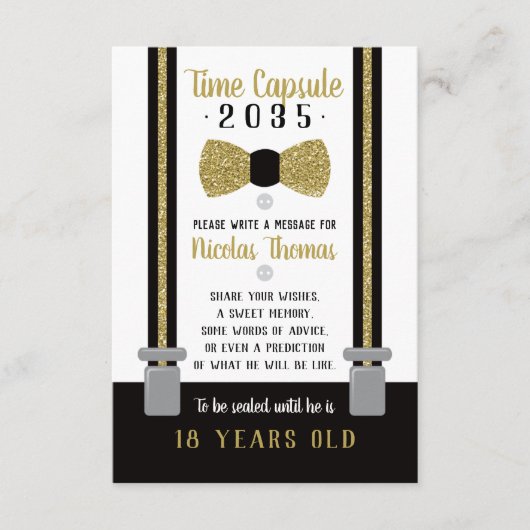 Carte Capsule Anniversaire, Noir, Faux Or (Devant)