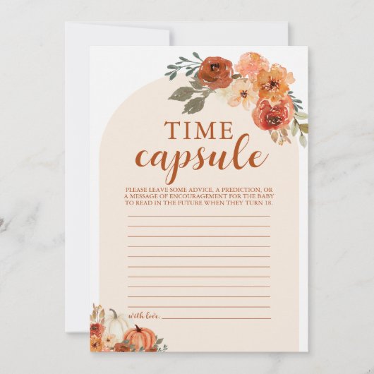 Carte Capsule Temps Baby shower Citrouille Automne (Devant)
