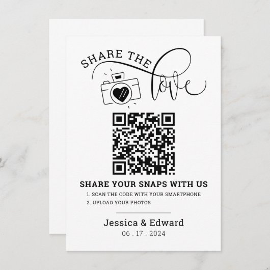 Carte Capturez L'Amour Qr Code Black Chic Mariage modern (Devant / Derrière)