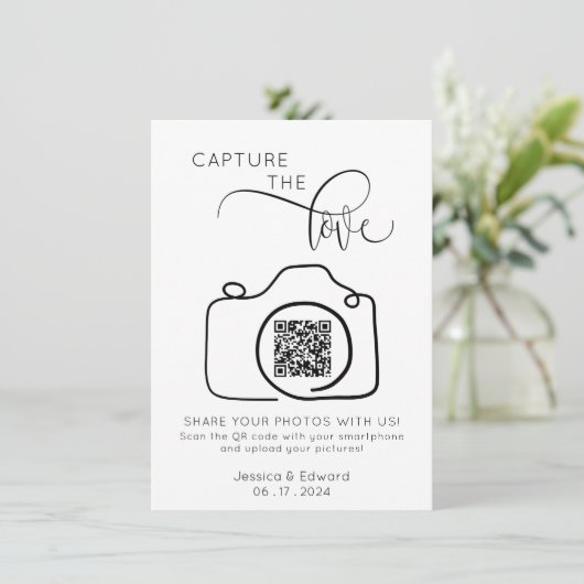 Carte Capturez L'Amour Qr Code Black Chic Mariage modern (Debout devant)