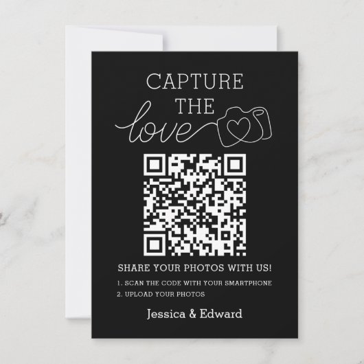 Carte Capturez L'Amour Qr Code Black Chic Mariage modern (Devant)