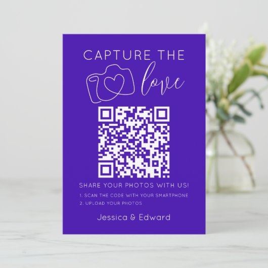 Carte Capturez L'Amour Qr Code Néon Bleu Minimal Moderne (Debout devant)