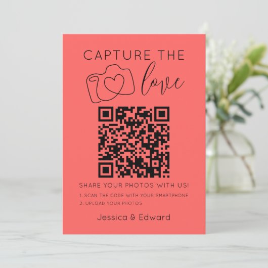 Carte Capturez L'Amour Qr Code Pastel Rouge Mariage mode (Debout devant)