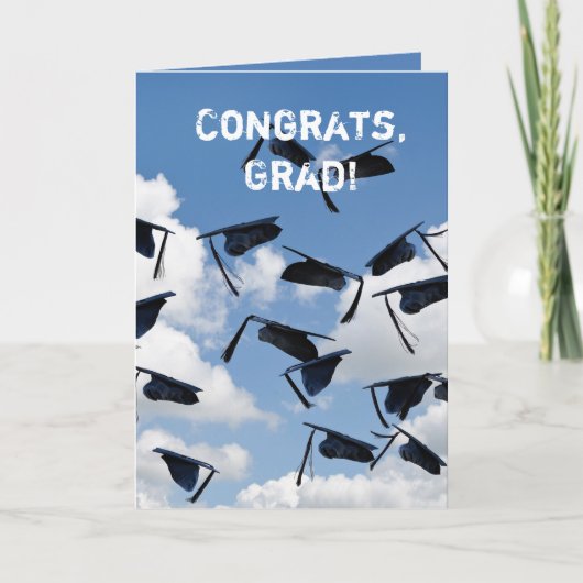 Carte capuchons de graduation noir en vol (Devant)
