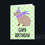 Carte Capy Birthday Funny Capybara Lover Salutation<br><div class="desc">Une carte amusante avec l'illustration d'un capybara portant un casquette et une écharpe d'anniversaire,  avec le jeu Capy Birthday ci-dessous. L'intérieur dit,  "Je vous souhaite une journée spéciale remplie de tout ce que vous aimez. Joyeux anniversaire !"</div>
