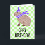Carte Capy Birthday Funny Capybara Lover Salutation<br><div class="desc">Une carte amusante avec l'illustration d'un capybara portant un casquette et une écharpe d'anniversaire,  avec le jeu Capy Birthday ci-dessous. L'intérieur dit,  "Je vous souhaite une journée spéciale remplie de tout ce que vous aimez. Joyeux anniversaire !"</div>