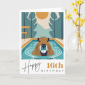 Carte Capybara 16e anniversaire (Fleur jaune)