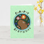 Carte Capybara Anniversaire heureux caporal (Fleur jaune)