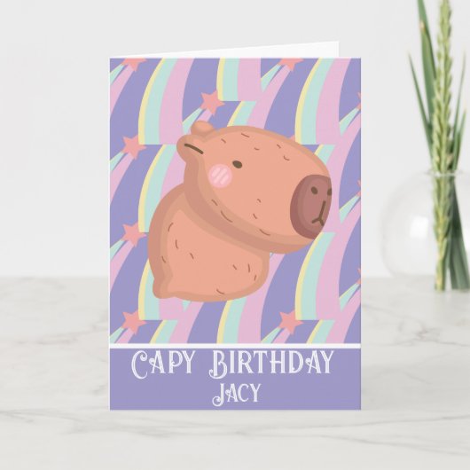 Carte Capybara Arc-en-ciel Anniversaire Mignon (Devant)