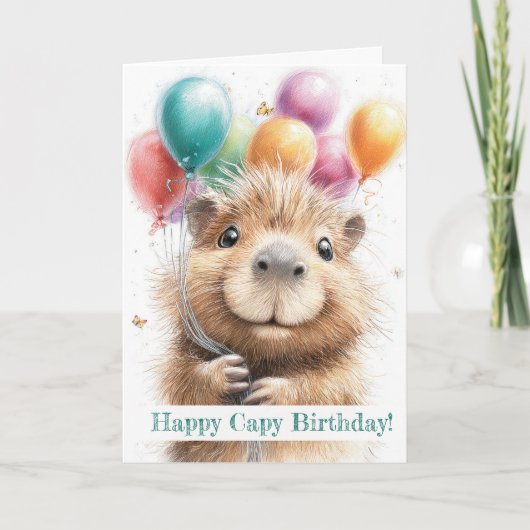 Carte Capybara Birthday Card • Cute Balloon Design (Devant)