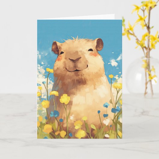 Carte Capybara Bliss (Fleur jaune)